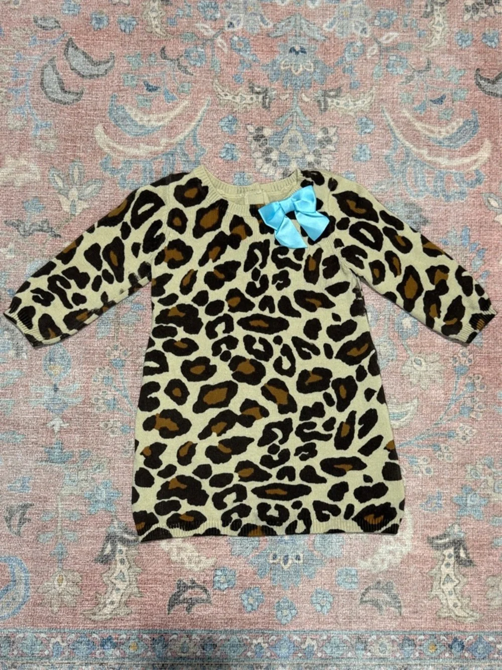 Gymboree Leopard Print Sweater Dress with Blue Bow 6-12M